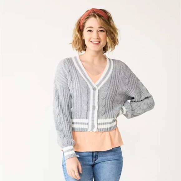SO Sweaters - Juniors So Cable Knit Cropped Cardigan XL